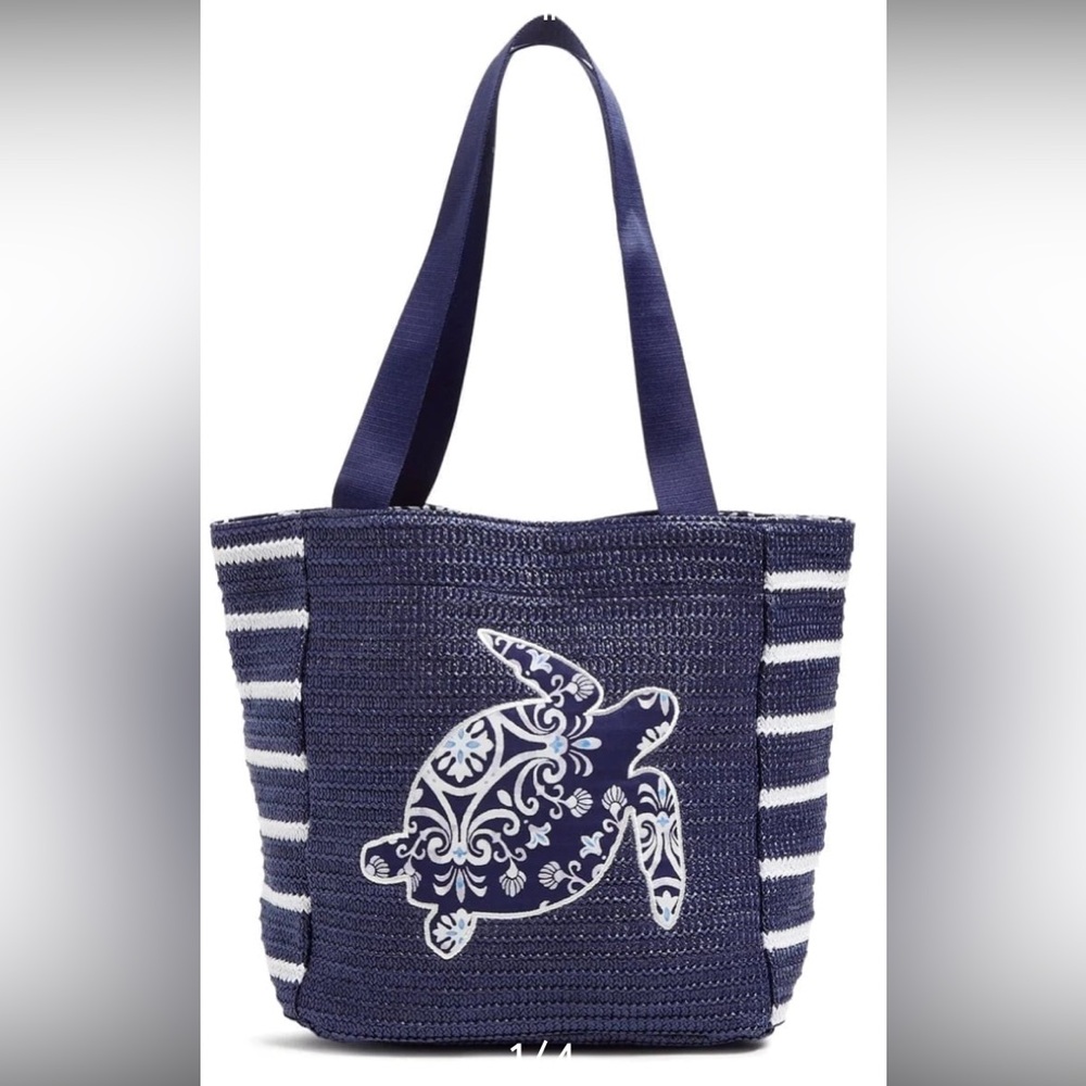 Vera Bradley Straw Beach Tote Bag and matching wristlet with Sea Turtle Design - Picture 5 of 7